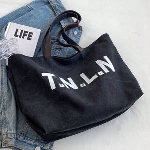 Sac fourre-tout en toile grande capacité pour femmes, sac à bandoulière minimaliste avec imprimé lettres - Product Image 6