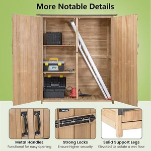 Outdoor Wooden Garden Storage Shed Fir Wood Tool <b>Cabinet</b> Slope Roof <b>Lockable</b> Double Door Waterproof - Product Image 5
