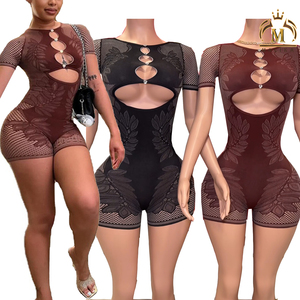 2024 Sexy femmes body voir à travers creux tricot coupe ajustée combishorts Sexy maille moulante barboteuses femmes combinaisons Sexy - Product Image 1