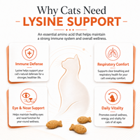 Friandises à mâcher pour chats à la L-Lysine pour le soutien immunitaire, en forme de poisson, avec colostrum et quercétine, complément pour la santé respiratoire des chats, 500 unités