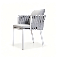 Ensemble de chaises de salle à manger d'extérieur en rotin moderne, empilables, en bois et aluminium, pour jardin et restaurant, avec assise en corde tressée