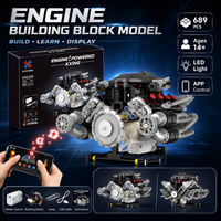 Ensemble de blocs de construction de moteur de supercar, jouet de montage, modèle avec lumière, kit de construction STEM en plastique ABS, ornement pour enfant