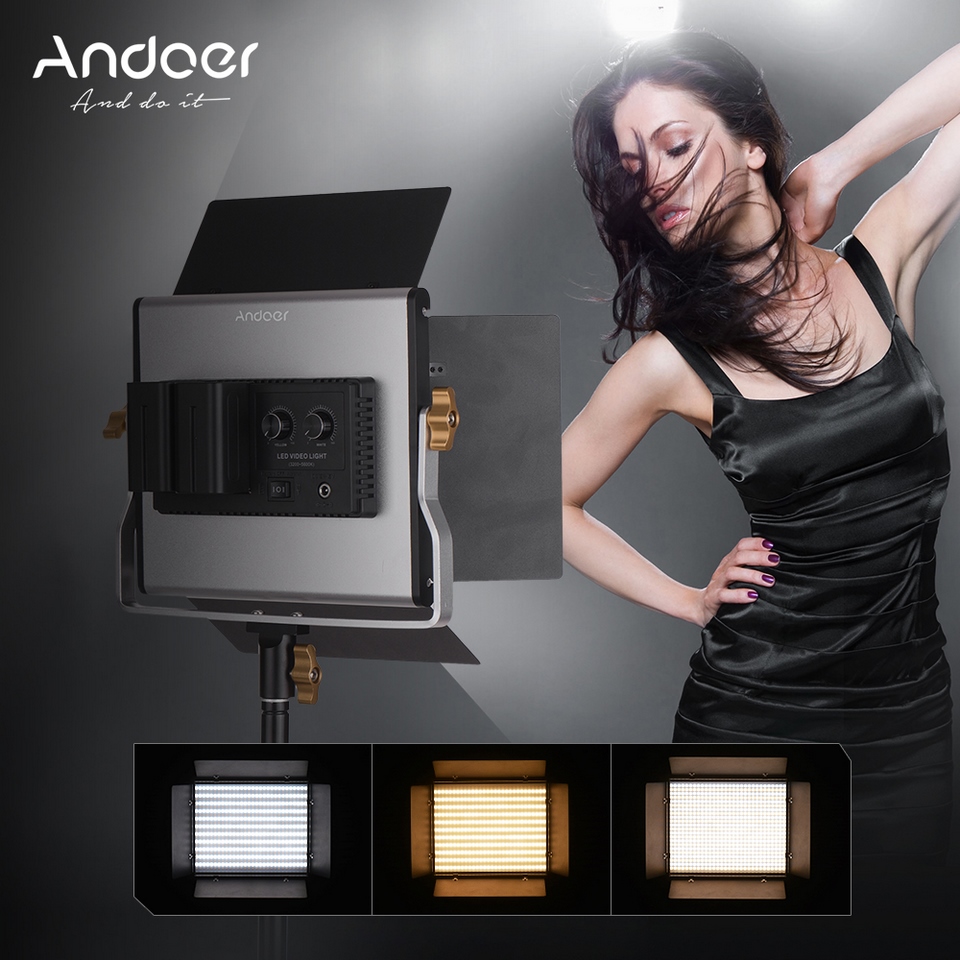 Andoer LED Video Lighting Kit - 3200-5600K Dimmable Lights