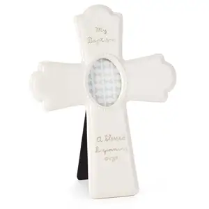 White Cross Design Home Wedding Decor Ceramic Baptism Picture Frame