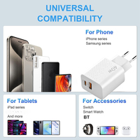 Adaptateur de voyage USB-A et Type-C 2-en-1 à charge rapide PD 40W avec protections OTP/OVP/OCP pour prises EU/UK