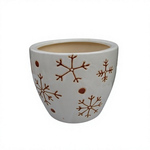 Modern <b>Ceramic</b> <b>Flower</b> <b>Pot</b> with Circular Pattern Glazed Finish for Indoor/Outdoor Home & Garden Desktop Planters - Product Image 2