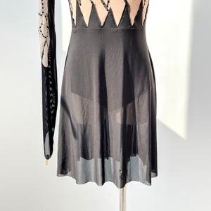 Traje de Danza Contemporánea para Mujer Adulta, Negro y Color Piel, con Diseño Geométrico de Pedrería, Manga Única de Malla, para Actuaciones en Escenario y Ballet - Product Image 4