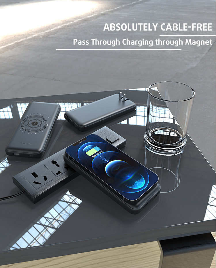 Power bank with built in ac plug pd universal portable wireless charging powerbank wireless magsaf 10000mah ac plug battery pack