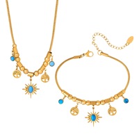 Arbre de Vie Bleu Turquoise Clavicule Collier Rétro Style Ethnique Chaîne Ensemble de Bijoux pour Femme