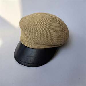 Chapeau Béret Tendance Femme Style Britannique Printemps-Été Protection Solaire en Cuir PU avec Bordure en Paille de Papier - Product Image 4