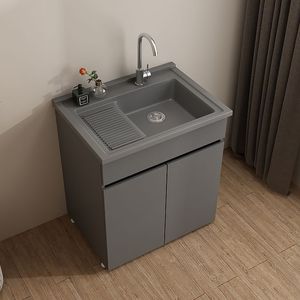 Mueble de lavadero con lavadero integrado, de aluminio, con espacio para lavadero, grifo monomando, combo de tocador de baño - Product Image 4