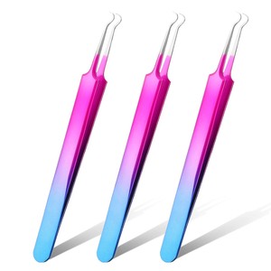 Lot de 3 pinces à points noirs à pointe incurvée en acier inoxydable, extracteur de comédons pour l'extraction des boutons et imperfections cutanées du visage - Product Image 1
