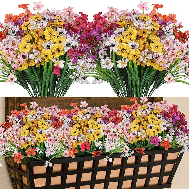 Ramo de flores artificiales para exteriores, flores falsas resistentes a los rayos UV, No se decoloran, plantas de imitación, jardín, porche, ventana, decoración de flores de boda