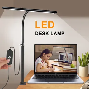 โคมไฟตั้งโต๊ะ LED สําหรับการศึกษาโฮมออฟฟิศโคมไฟสถาปนิกที่ระวังสายตาพร้อมแคลมป์ลดแสงโคมไฟตั้งโต๊ะ LED คอห่านแบบปรับได้