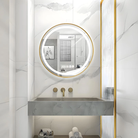 Miroir de salle de bain mural en verre de luxe avec cadre en aluminium, éclairage LED intelligent ovale et interrupteur tactile