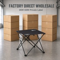 Ensemble de table et chaises pliantes carrées portables avec 2 porte-gobelets, cadre pliable en X, dessus en tissu noir, camping en plein air, OEM