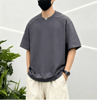 T-shirt ample de haute qualité pour homme, 240 grammes, simple, respirant et rafraîchissant, avec col en V métallique, idéal pour l'été