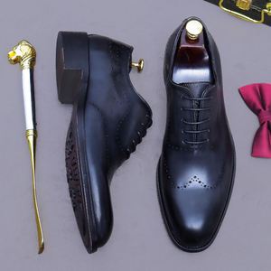 Bottes en cuir, Chaussures en cuir pour hommes, Chaussures de bureau en cuir style Brogue anglais, Chaussures habillées en cuir haut de gamme pour hommes - Product Image 4