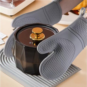 Silicone Honeycomb Oven Mitts Heat Resistant Kitchen Baking <b>Gloves</b> Black Gray Oven Proof Insulating - Product Image 2