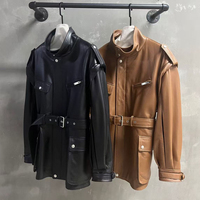Veste en cuir véritable personnalisée Jxwatcher à col rabattu avec ceinture, style motard, fermeture éclair, veste en cuir vintage noire pour femmes