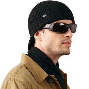 Moda inverno viseira curta Bordado remendo logotipo quente skullies malha gorro cap chapéu para homens