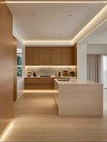 Meuble de cuisine contemporain en chêne avec armoires murales pleine hauteur et fours encastrés, armoires modulaires sur mesure pour résidence, approvisionnement en gros
