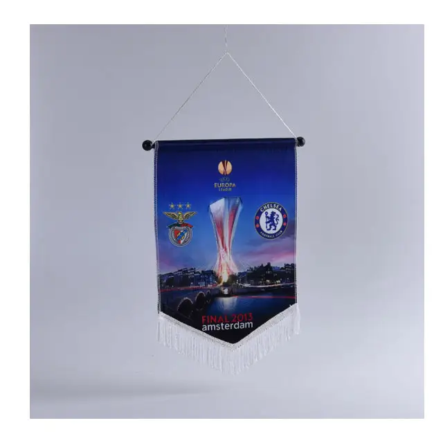 factory wholesale flag maker satin polyester shield shape sports custom football club pennant flag