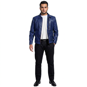 Wholesale Finer Threads Custom Designed Coated <b>Leather</b> <b>Jackets</b> Solid Color Stand Collar Front Logo Hooded Breathable Vintage <b>Men</b> - Product Image 1