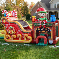 Château gonflable commercial extérieur pour enfants, thème Noël, avec toboggan et luge du Père Noël, combo château rebondissant et toboggan gonflable