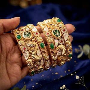 PADMAWATI Luxury High Quality Tungsten Gold Plated Original Multi Color Women's One Size Bangles Set Maharashtra Bridal Wedding - Product Image 1