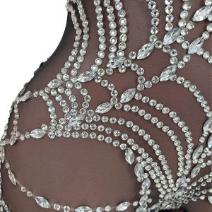 ชุดจั๊มสูทตาข่ายลายใยแมงมุมประดับเพชร สำหรับงานปาร์ตี้ไนต์คลับ ชุดบอดี้<span class=keywords><strong>สูท</strong></span>ผู้หญิง ชุดนักเต้นโชว์ลาสเวกัส ชุดรอมเปอร์รัดรูป - Product Image 5