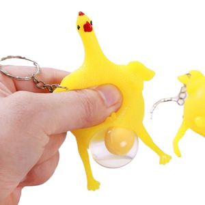 Hot Sale Funny Yellow Chicken Prank Toy Creative Rubber Decompression Keychain Alloy Metal Cartoon Style Birthday Christmas - Product Image 1