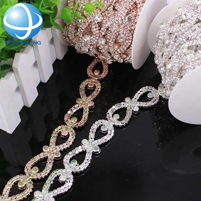 Custom Shinny metal Rhinestone tassel trimming applique patches for ladies wedding dress belt