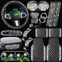 Lot de 20 accessoires de voiture scintillants : Housse de volant, tapis de sol et coussinets d'épaule en strass – Décoration intérieure universelle pour voiture