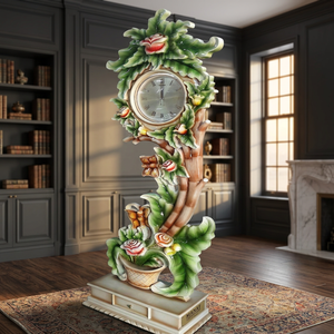 Horloge de sol en teck artisanal au design moderne, mouvement à quartz et rétroéclairage pour la décoration intérieure du salon - Product Image 6