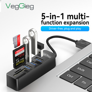 VegGieg 5-in-1 <span class=keywords><strong>USB</strong></span>-Hub mit SD/TF-Kartenleser, <span class=keywords><strong>3</strong></span> <span class=keywords><strong>USB</strong></span> 2.0 Anschlüssen & Dual-Slot-Adapter für Laptop, 480Mbps Datenübertragung, Plug & Play - Product Image 1