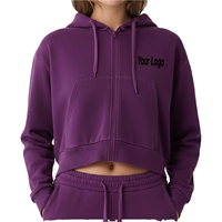 Sweat-shirt à capuche court à manches longues pour femme, mélange coton et polyester, logo personnalisé, couleurs unies, personnalisable