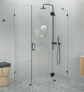 Puertas de <span class=keywords><strong>ducha</strong></span> negras modernas en vidrio templado y aluminio cepillado son adecuadas para Hotel Villa Apartamentos Baño - Product Image 3