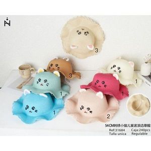 Cappello di Paglia per Bambini con Ricamo Gattino e Volant, 54cm, Taglia Unica, Vestibilità Regolare - Product Image 3