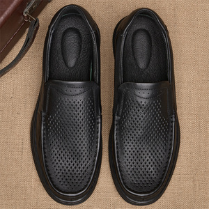Mocassins en cuir véritable respirant pour hommes, bout rond, à enfiler, chaussures décontractées d'été, semelle intermédiaire en EVA, semelle extérieure en caoutchouc - Product Image 1