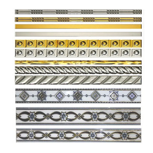Carreaux muraux décoratifs en céramique dorée avec motifs dorés et argentés, bordure crayon, différentes tailles disponibles pour maison et hôtel, <span class=keywords><strong>40</strong></span> - <span class=keywords><strong>60</strong></span> <span class=keywords><strong>cm</strong></span> - Product Image 2