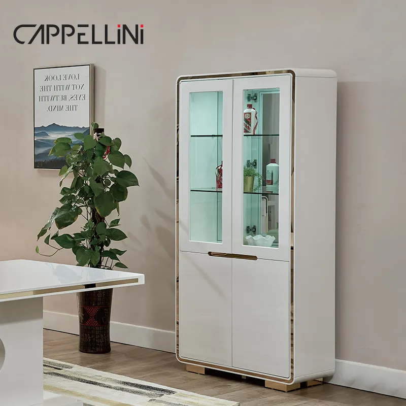 현대 흰색 유리 디스플레이 와인 캐비닛 바 거실 가구 보관 랙 고급 나무 와인 캐비닛 홈