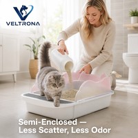Grande litière semi-fermée pour chat avec protection anti-éclaboussures, contrôle des odeurs, tapis de nettoyage des pattes, bac à litière pour chat, vente en gros, rose