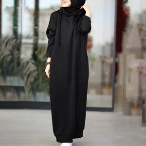 <span class=keywords><strong>Robe</strong></span> Sweatshirt Personnalisable pour Femme Hiver 2022, <span class=keywords><strong>Robe</strong></span> Longue à <span class=keywords><strong>Capuche</strong></span> Style Musulman, Manches Longues, Décontractée, Couleur Unie - Product Image 4