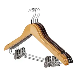 Wholesale Clothes Shop Rack Hanging Pants Wood Hanger Hijab Hanger With Clips For Clothing