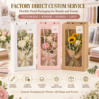 Sacs en papier personnalisés pour fleurs avec fenêtre transparente et poignées en corde pour bouquets de mariage, Fête des Mères, emballage cadeau pour fleuristes