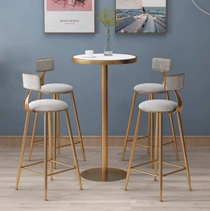 <span class=keywords><strong>Mesa</strong></span> Alta Redonda de Mármol y Metal para Restaurante, <span class=keywords><strong>Cocina</strong></span>, <span class=keywords><strong>Bar</strong></span>, Comedor de Club Nocturno Moderno - Product Image 2