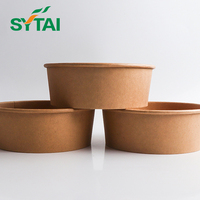 Bol en papier kraft biodégradable avec couvercle, revêtement PLA à base d'eau, jetable, 500ml, 750ml, 1000ml, 1100ml, 1300ml