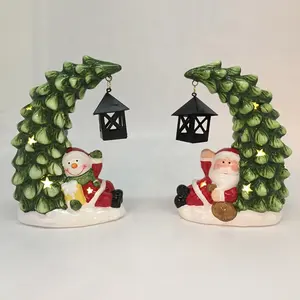 LED Ceramic Kawaii Santa /Snowman with Christmas Tree Decoration