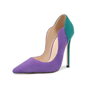 Mode grande taille 47 Sexy à talons fins femmes bout pointu talons aiguilles pompes Patchwork daim coupe large chaussures habillées sandales - Product Image 6